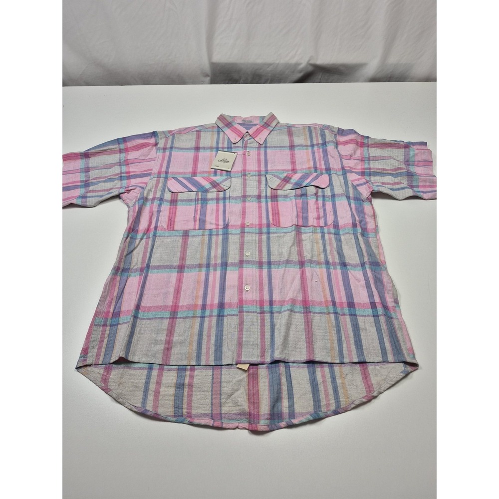 VTG J.J. Cochran Shirt Mens L Pink Plaid Cotton Button-Down Shirt Long Sleeve